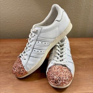 Adidas Superstar 80s 3D Metal Rose Gold Toe Trainer Sneakers, Womens size 7.5